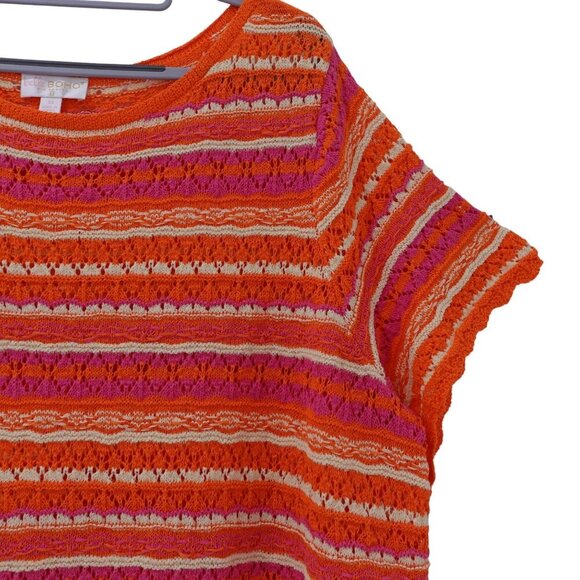 Belle by Kim Gravel Summer Boho Pointelle Stripe Sweater Sz 3X Orange Knit - Picture 9 of 15